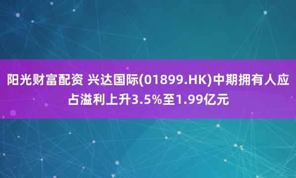 阳光财富配资 兴达国际(01899.HK)中期拥有人应占溢利上升3.5%至1.99亿元
